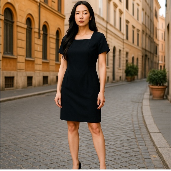 Gillian Black Square Neck Dress Size 10 | Classic Cocktail & Workwear Style - Picture 2 of 6